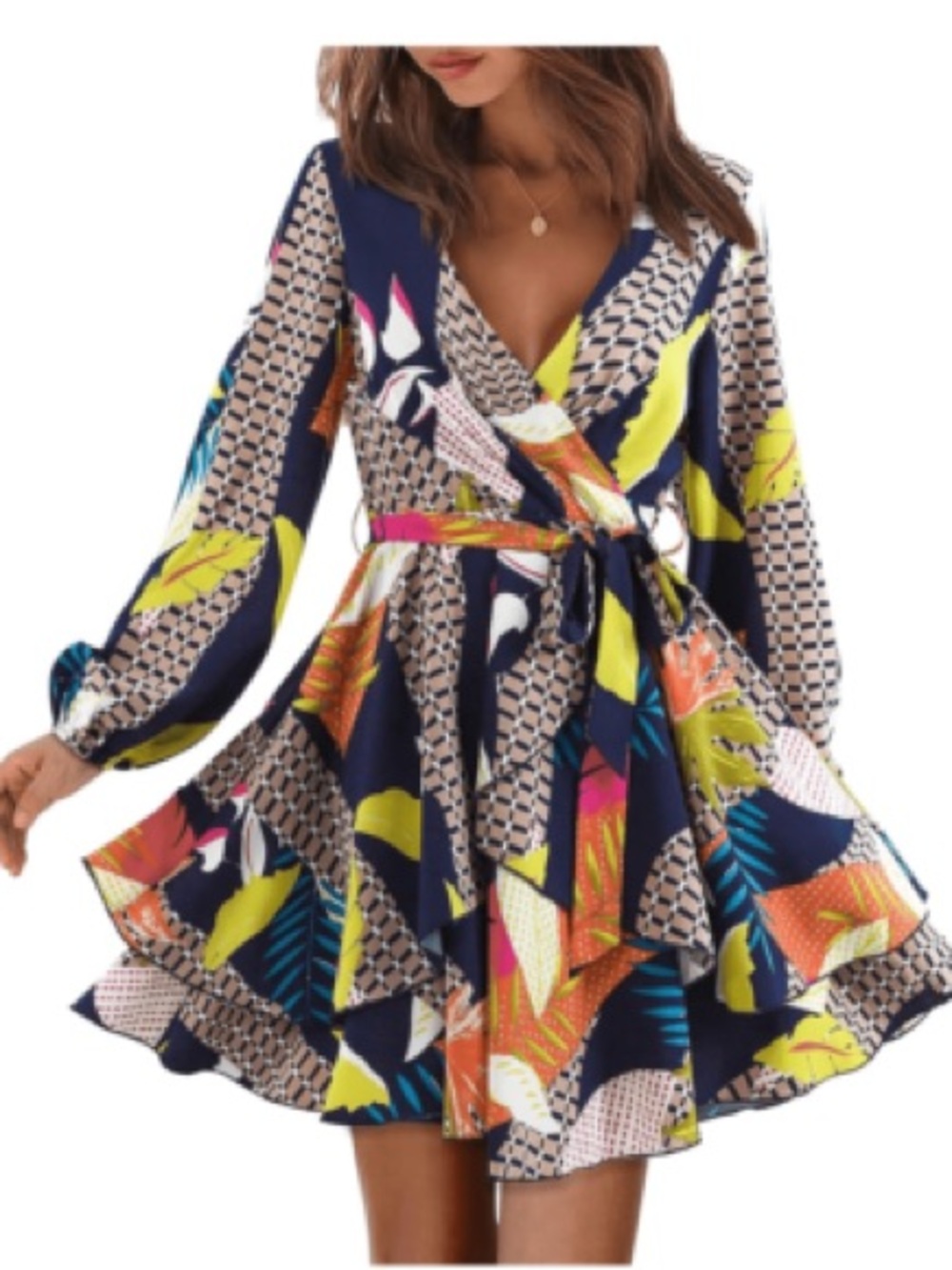 Amoretu Navy Multicolor Floral Wrap Dress - Picture 7 of 7